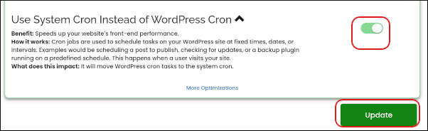 A2 Optimized WP - Optimization tab - System cron option