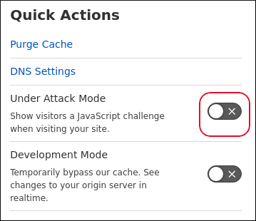 Cloudflare - Under Attack Mode disabled