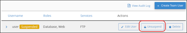 cPanel - Manage Team - Unsuspend user