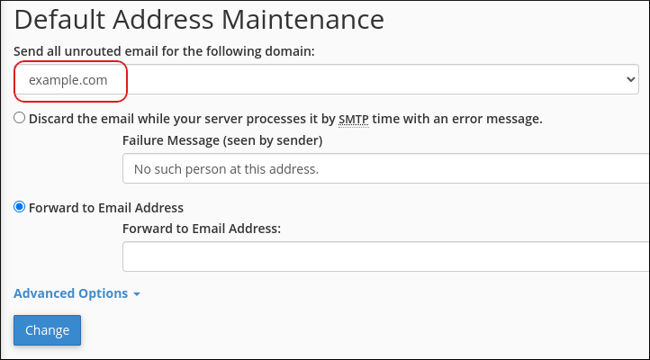 cPanel - Email - Default Address settings