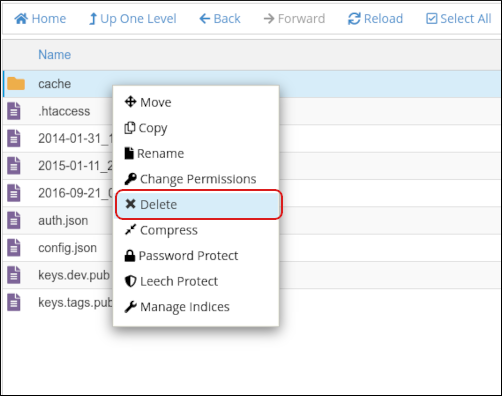 cPanel - File Manager - Select directory to delete