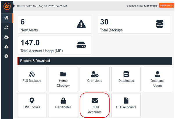 JetBackup - Dashboard - Email Accounts