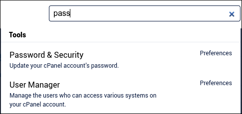 cPanel home screen - Search Tools