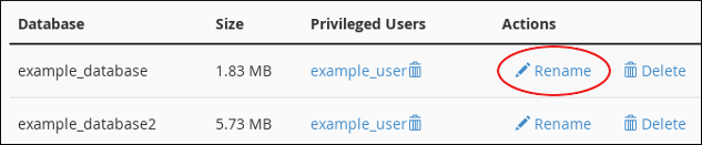 cPanel - PostgreSQL Databases - Rename