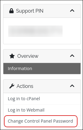 Customer Portal - Shared Hosting - Change Control Panel Password