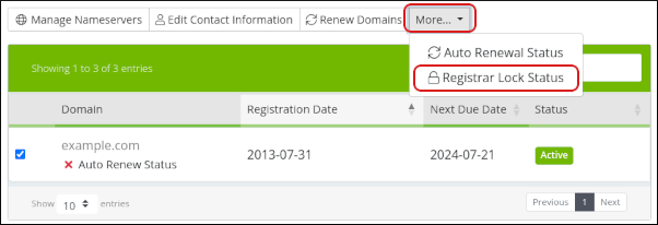 Customer Portal - Auto-renew - More - Auto Renewal Status