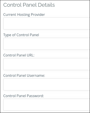 Customer Portal - Migration Request - Control Panel Details