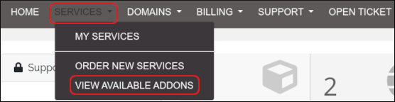 Customer Portal - Services - View Available Addons menu