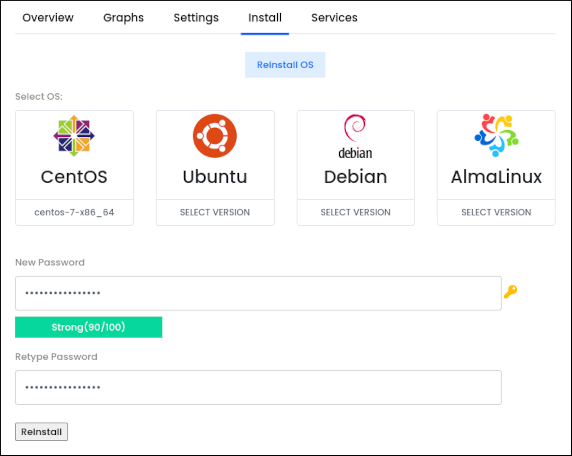 Customer Portal - VPS Information - Select OS