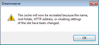 Dreamweaver - Recreate cache