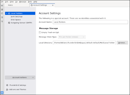 Thunderbird - Account Settings page