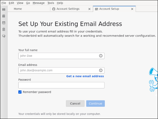 Thunderbird - Account Setup page