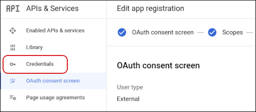 Google Cloud Console - Sidebar - Credentials