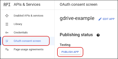 Google Cloud Console - Publish app