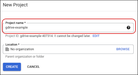 Google Cloud Console - Project name