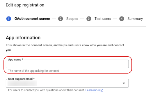 Google Cloud Console - App name