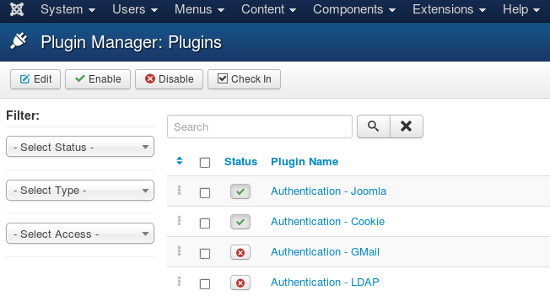 Joomla Plugin Manager