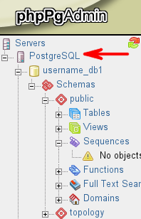 phpPgAdmin - Left pane
