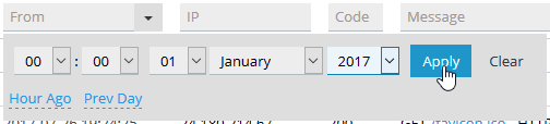 Dialog box with controls for date and time with Apply and Cancel buttons.