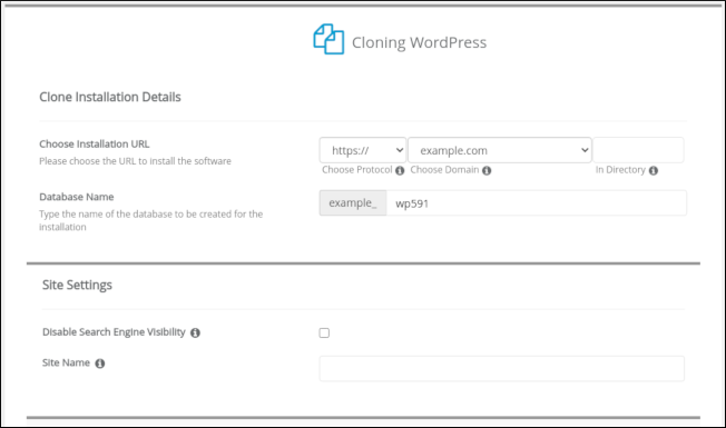 Softaculous - Cloning details page