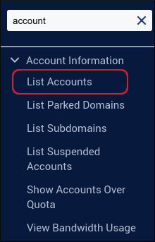 WebHost Manager - List Accounts