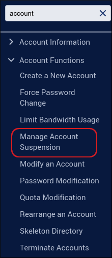 WebHost Manager - Manage Account Suspension