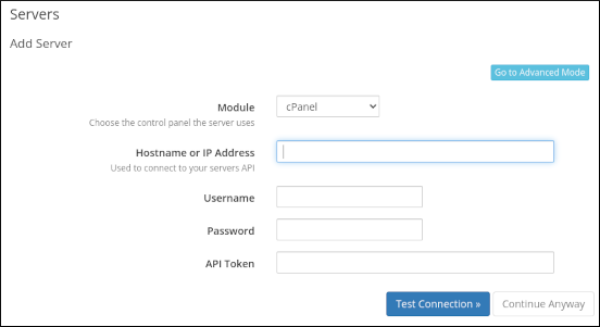 WHMCS - Servers - Add Server page