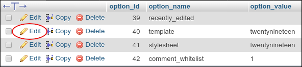 phpMyAdmin - Edit template value