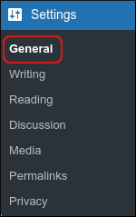 WordPress sidebar - Settings - General