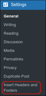 WordPress - sidebar - Settings - Insert Headers and Footers