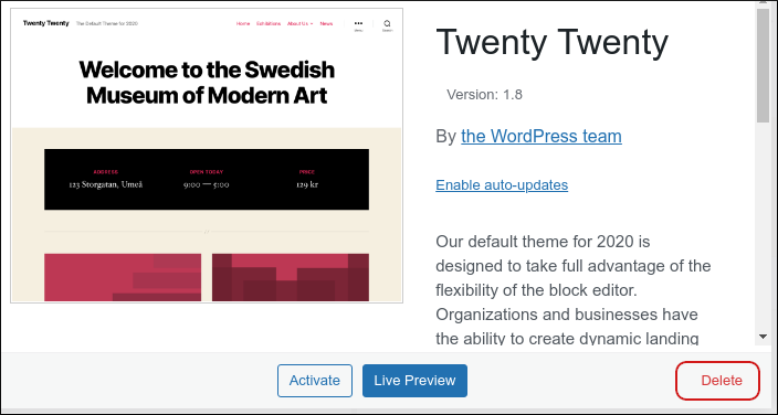 WordPress - Delete theme