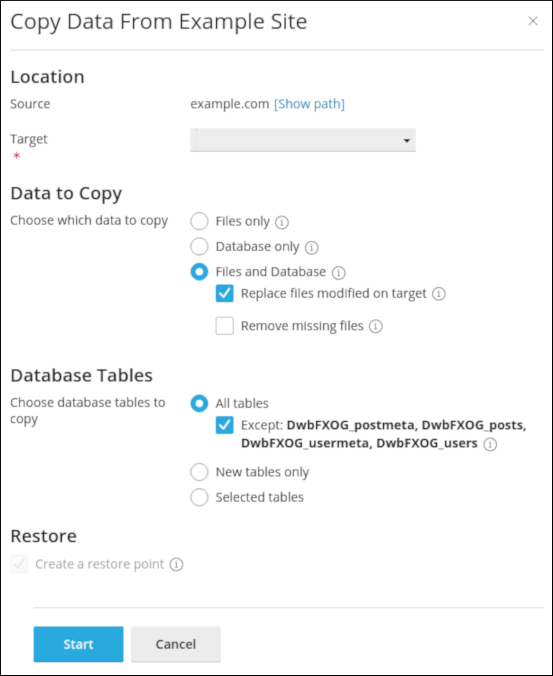 WordPress Toolkit - Copy data