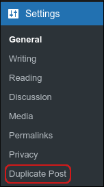 WordPress - Yoast Duplicate Post settings menu