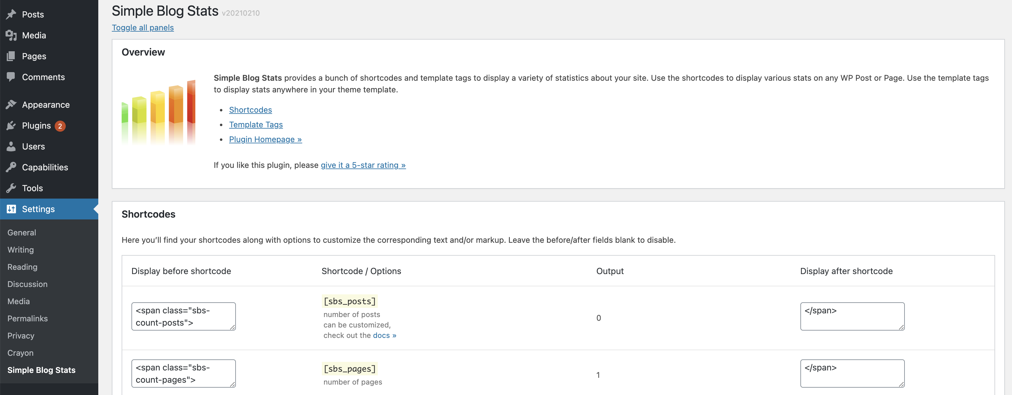 Simple Blog Stats shortcodes