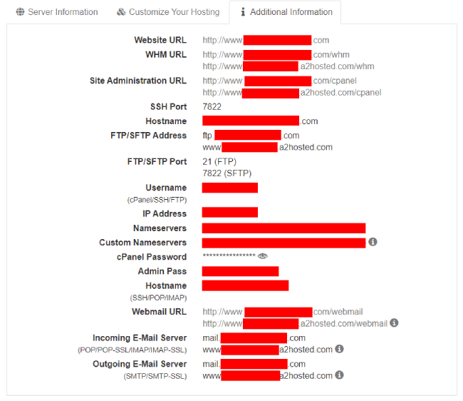 Managed Dedicated Server additional info within Customer Portal