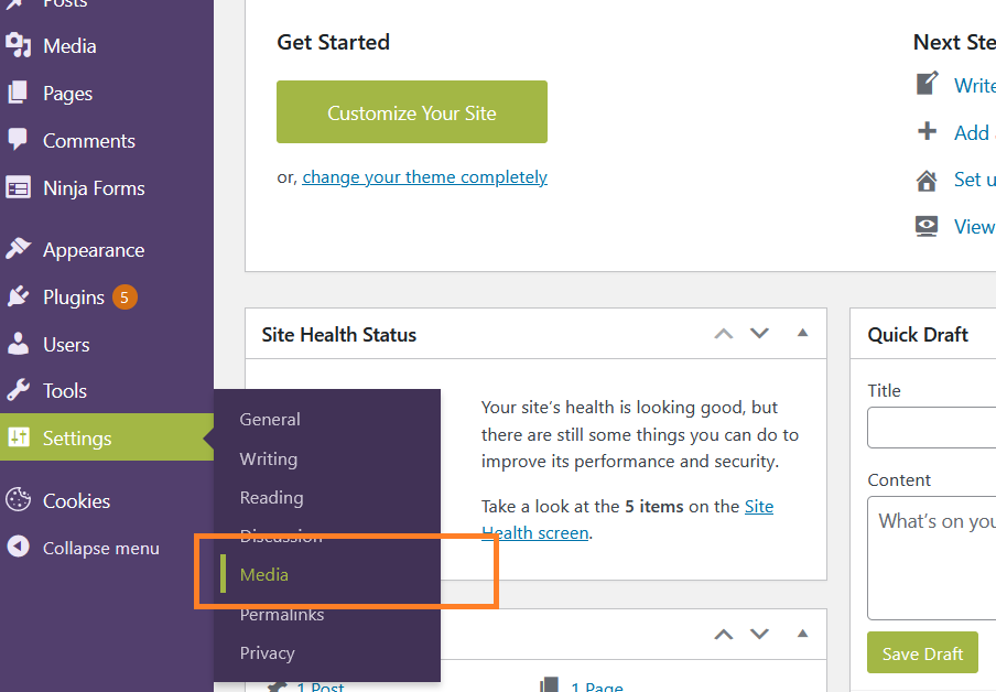 WordPress media settings