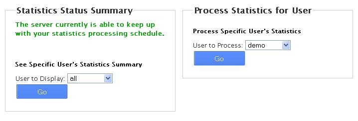 stats summary and process stats for user