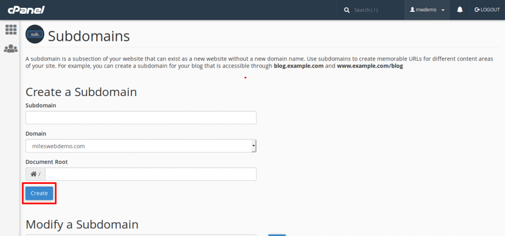 cPanel Create-Subdomains