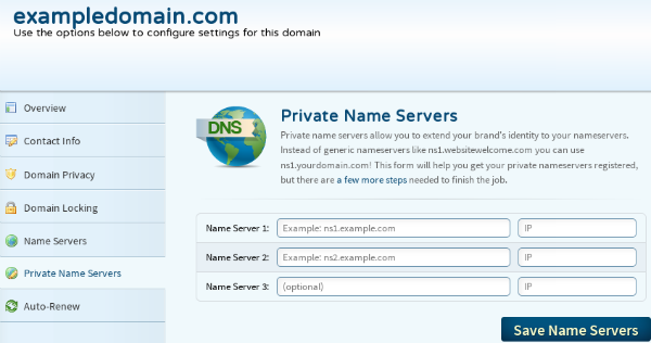 nameservers, private nameservers