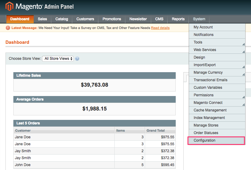 Figure 1. Magento Admin Panel; System srcset=