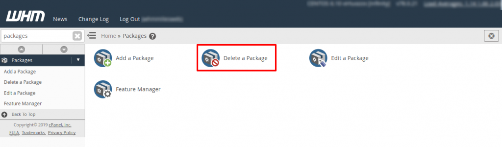 WHM Delete Packages