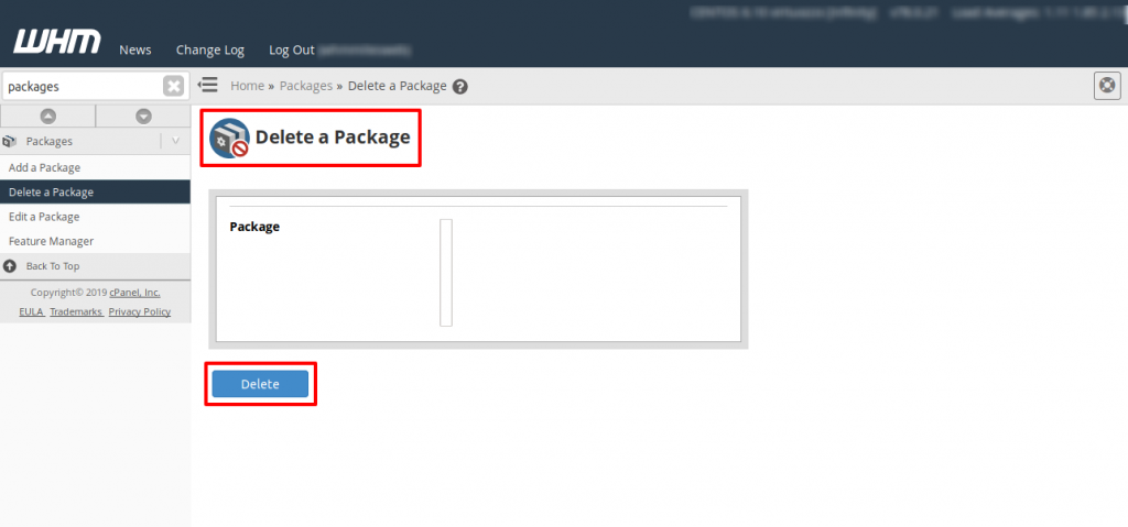 WHM Delete a Package