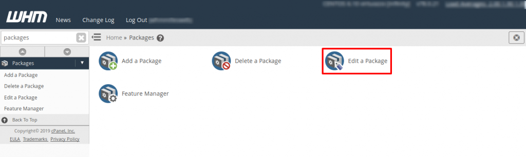 WHM Edit Packages
