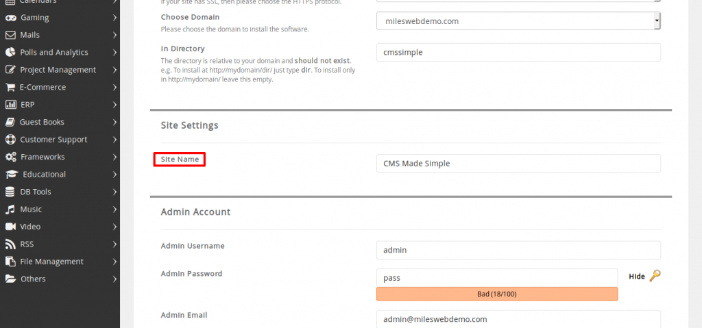 CMS Made Simple Site Settings