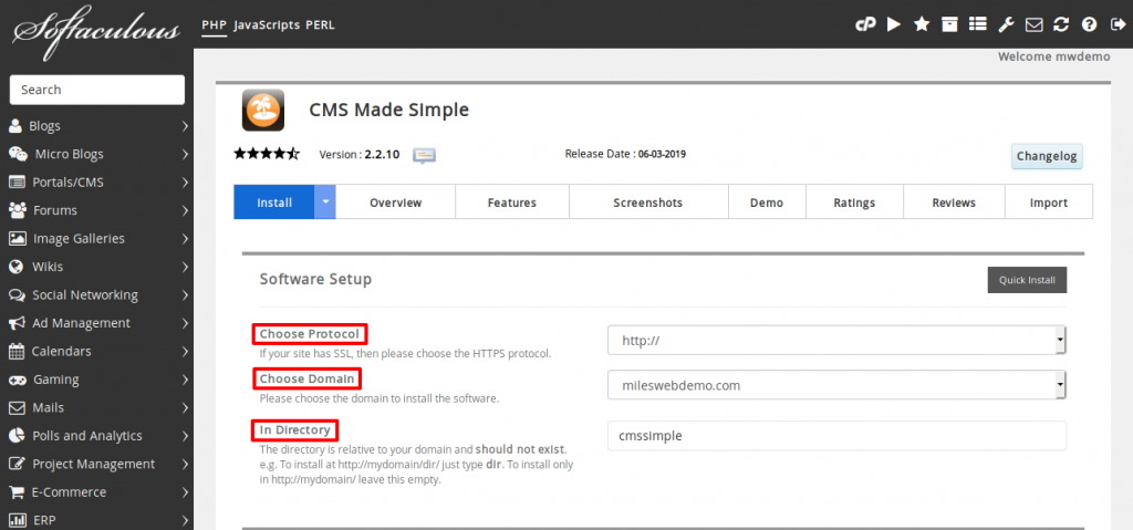 CMS Made Simple Software Setup