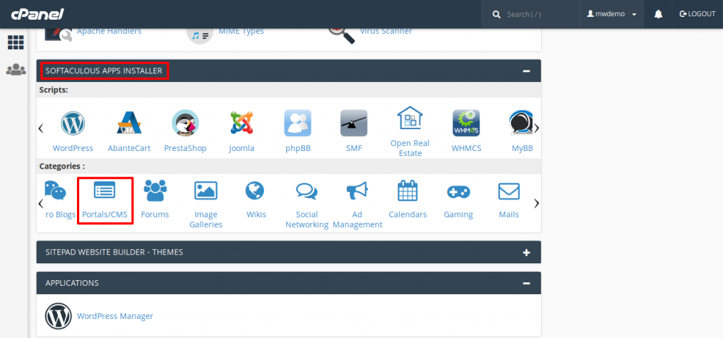 cPanel Softaculous Apps Installer