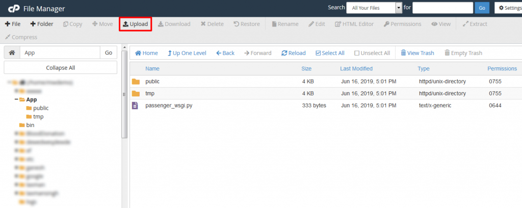 cPanel File Manager Upload