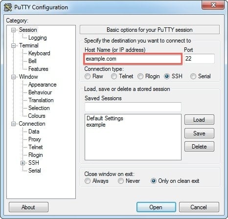 PuTTY Host name