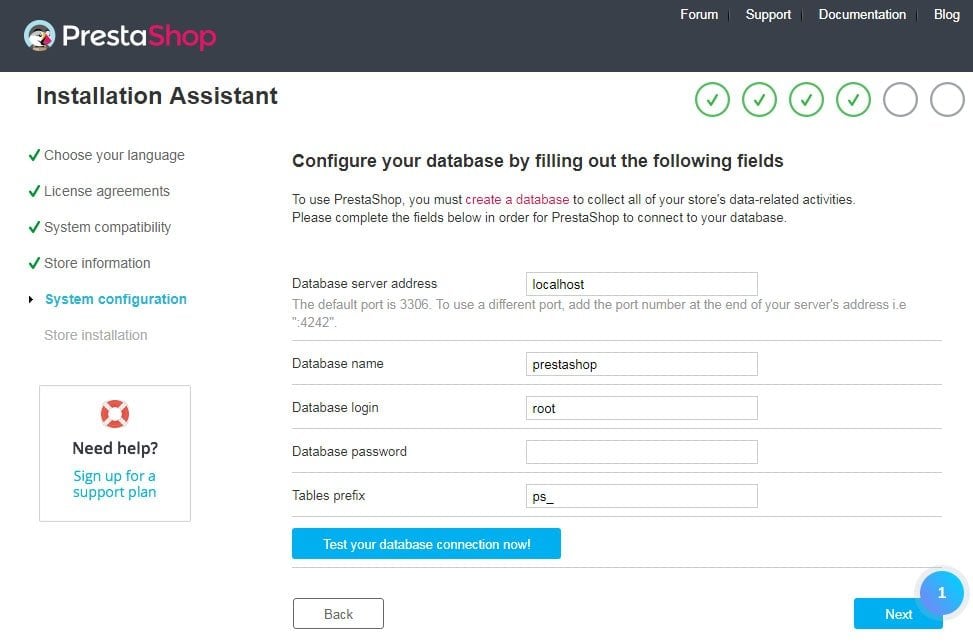 prestashop system config