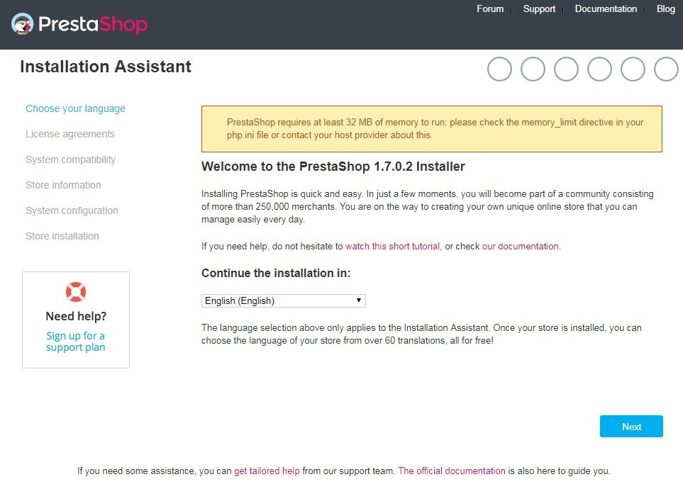 prestashop welcome page